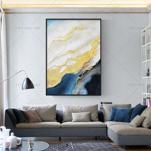   100% Hand Painted Modern Yellow Blue Water Canvas Painting Picture 100% Handmade Painting for Living Room Wall Art Decoration Bedroom Home Decor