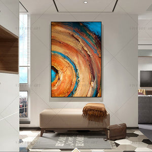   100% Hand Painted Modern Orange Ring Circle  on Canvas 