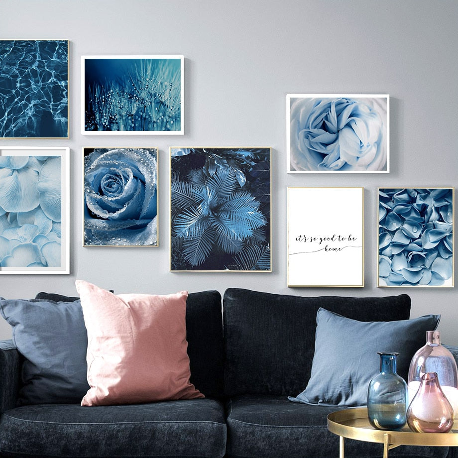 Blue Dandelion Rose Leaf Sea Quote Wall Art Canvas Painting Nordic Posters And Prints Plant Wall Pictures For Living Room Decor - SallyHomey Life's Beautiful