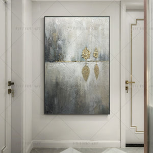 100% Hand Painted Gray Gold Shadow Abstract Painting  Modern Art Picture For Living Room Modern Cuadros Canvas Art High Quality