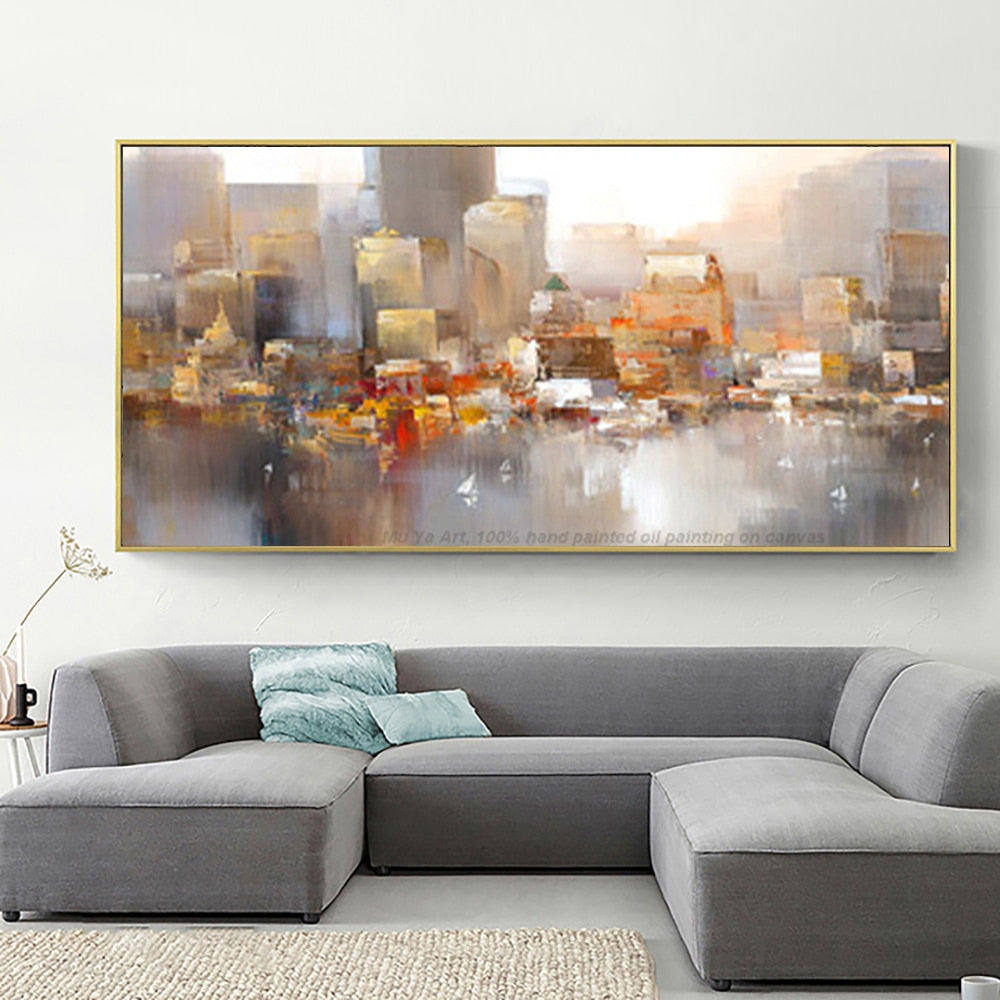 Quadros de parede para sala cuadros modernos abstractos city oil painting on canvas handmade wall pictures for living room - SallyHomey Life's Beautiful