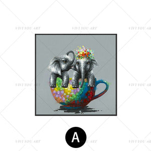 100% Hand Painted  Cup Animal Color Dog Abstract Painting  Modern Art Picture For Living Room Modern Cuadros Canvas Art High Quality