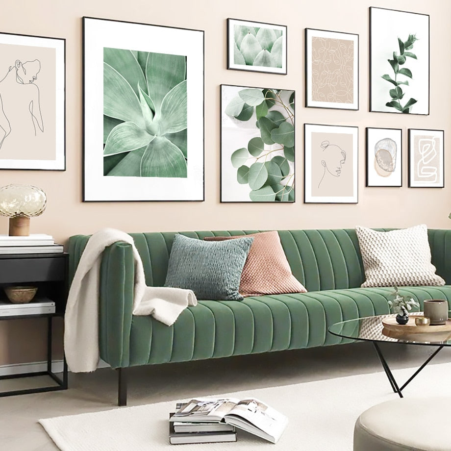 Green Plant Abstract Lines Vintage Poster Nordic Posters And Prints Wall Art Canvas Painting Wall Pictures For Living Room Decor - SallyHomey Life's Beautiful