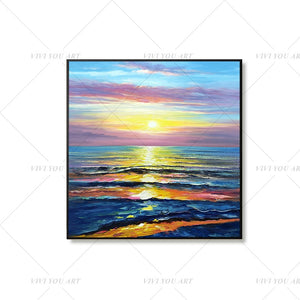 100% Hand Painted Color Sea View Sun Abstract Painting  Modern Art Picture For Living Room Modern Cuadros Canvas Art High Quality