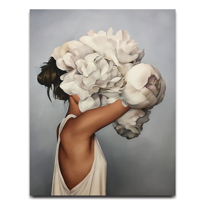 Nordic Modern Floral Feather Woman Abstract Fashion Style Canvas Painting Art Print Poster Picture Wall Living Room Home Decor - SallyHomey Life's Beautiful