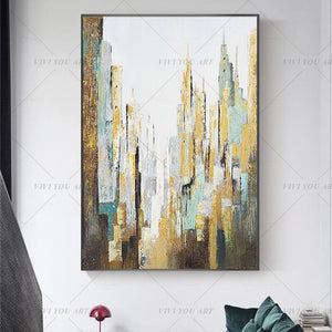 🔥 🔥 100% Hand Painted Golden Line Sandy City Abstract Painting  Modern Art Picture Living Room Modern Cuadros Canvas Art High Quality