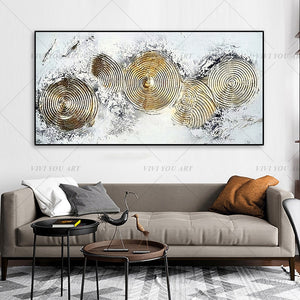 100% Hand Painted Gold Circle Abstract Painting  Modern Art Picture For Living Room Modern Cuadros Canvas Art High Quality