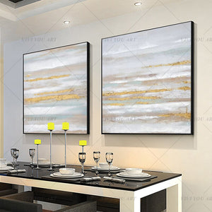   100% Hand Painted White Golden Sky Abstract Painting  Modern Art Picture For Living Room Modern Cuadros Canvas Art High Quality