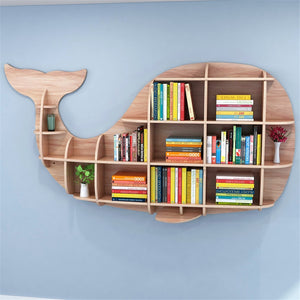 Solid Wood Wall-mounted Rack Partition Storage Shelf Whale Shape Background Wall Cabinet Shelves Store Home Decorations