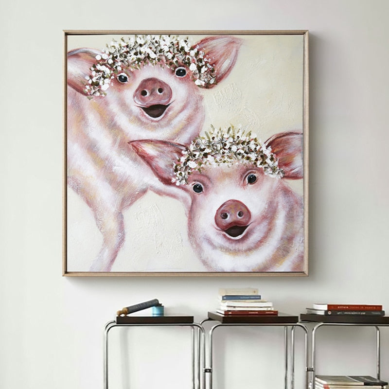 100% Hand Painted Abstract Pigs Art Oil Painting On Canvas Wall Art Frameless Picture Decoration For Live Room Home Decor Gift