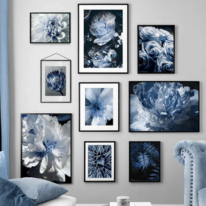 Blue White Flower Rose Fern Leaf Plant Wall Art Canvas Painting Nordic Posters And Prints Wall Pictures For Living Room Decor - SallyHomey Life's Beautiful