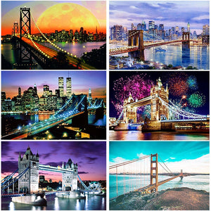 DIY 5D Diamond Painting Bridge&Firework Diamond Embroidery Landscape Cross Stitch Full Round Drill Rhinestone Mosaic Wall Art