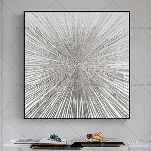 100% Hand Painted High Quality Gray Line Silver Abstract Best Art Oil Painting Canvas Handmade Painted Home Decor Artwork