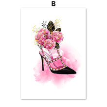 Load image into Gallery viewer, Perfume Flower Book High Heels Bag Girl  Wall Art Canvas Painting Nordic Posters And Prints Wall Pictures For Living Room Decor - SallyHomey Life&#39;s Beautiful