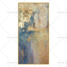 Load image into Gallery viewer, Large 100% Hand Painted thick knife abstract oil painting Gold Blue White gorgeous abstract Painting home Living Room Decor Artworks