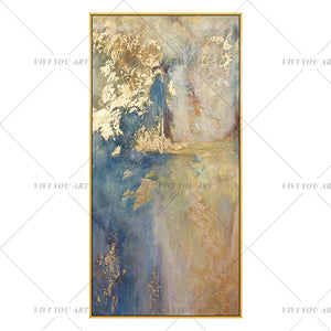 Large 100% Hand Painted thick knife abstract oil painting Gold Blue White gorgeous abstract Painting home Living Room Decor Artworks