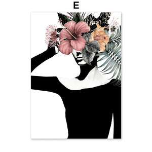 Abstract Girl Flower Fashion Figure Wall Art Canvas Painting Nordic Posters And Prints Wall Pictures For Living Room Decor - SallyHomey Life's Beautiful