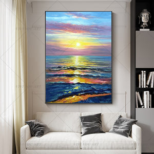 100% Hand Painted Color Sea View Sun Abstract Painting  Modern Art Picture For Living Room Modern Cuadros Canvas Art High Quality