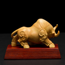 Load image into Gallery viewer, Chinese Mascot Charging Bull Wealth Animal Sculpture Crafts Lucky Bulls statue Gothic Boxwood Miniature Creative Feng Shui
