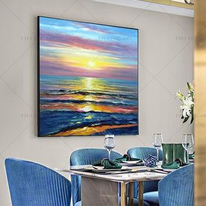 100% Hand Painted Color Sea View Sun Abstract Painting  Modern Art Picture For Living Room Modern Cuadros Canvas Art High Quality