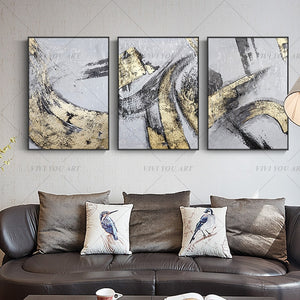 100% Handmade Gold Yellow Gray Abstract Painting  Modern Art Picture For Living Room Modern Cuadros Canvas Art High Quality