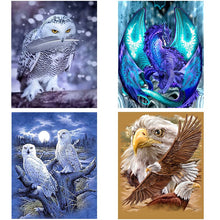Load image into Gallery viewer, 4Pieces/lot DIY 5D Diamond Painting Owl&amp;dragon Cross Stitch Animal Diamond Embroidery Full Round Drill Home Decor
