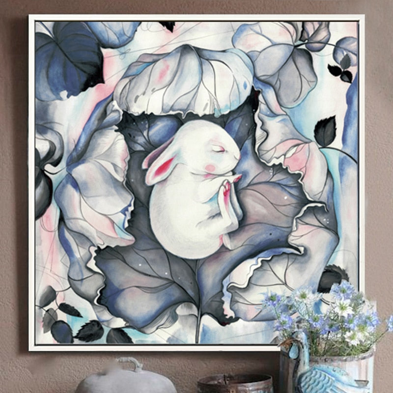100% Hand Painted Abstract Rabbit Art Oil Painting On Canvas Wall Art Frameless Picture Decoration For Live Room Home Decor Gift