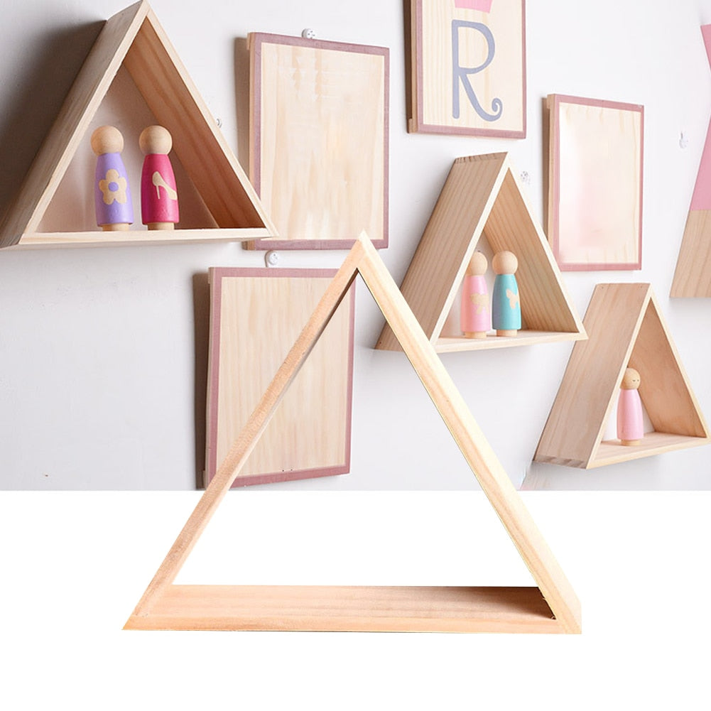 Handmade Wall Mounted Natural Wood Living Room DIY Bedroom Triangle Shape Sundries Decoration Shelf Ins Style Storage Rack Gift