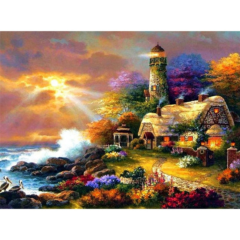 DIY 5D Diamond Painting House Full Round Drill Diamond Embroidery Landscape Cross Stitch Mosaic Rhinestone Art Home Decor Gift - SallyHomey Life's Beautiful