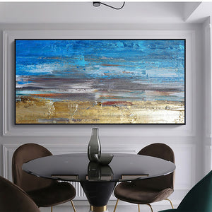 Wall decor painting blue acrylic canvas pictures for living room abstract wall art hand painted canvas oil paintings horizontal - SallyHomey Life's Beautiful