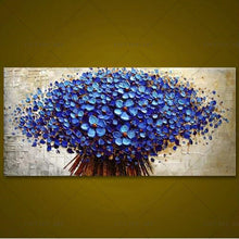 Load image into Gallery viewer,   100% Hand Painted   Blue Golden lucky tree modern canvas painting in living room dining room bedroom interior wall art hand painted oil painting
