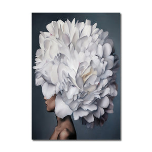 Flowers Feathers Woman Abstract Canvas Painting Wall Art Print Poster Picture Decorative Painting Living Room Home Decoration - SallyHomey Life's Beautiful