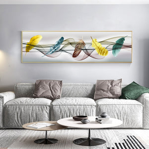 Modern Abstract Landscape Oil Painting on Canvas Poster Print Wall Art Feather Pictures for Living Room Decor No Frame - SallyHomey Life's Beautiful