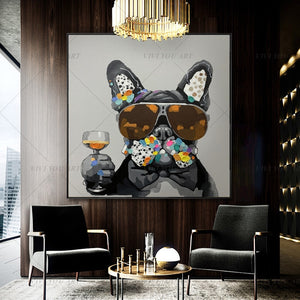 100% Hand Painted  Cute Dog Abstract Modern Art Picture For Living Room Modern Cuadros Canvas Art High Quality
