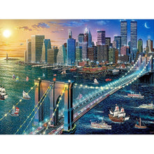 Load image into Gallery viewer, DIY 5D Diamond Painting Bridge City Diamond Embroidery Landscape River Night Cross Stitch Full Round Drill Mosaic Rhinestone Art