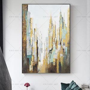   100% Hand Painted Golden Line Sandy City Abstract Painting  Modern Art Picture Living Room Modern Cuadros Canvas Art High Quality