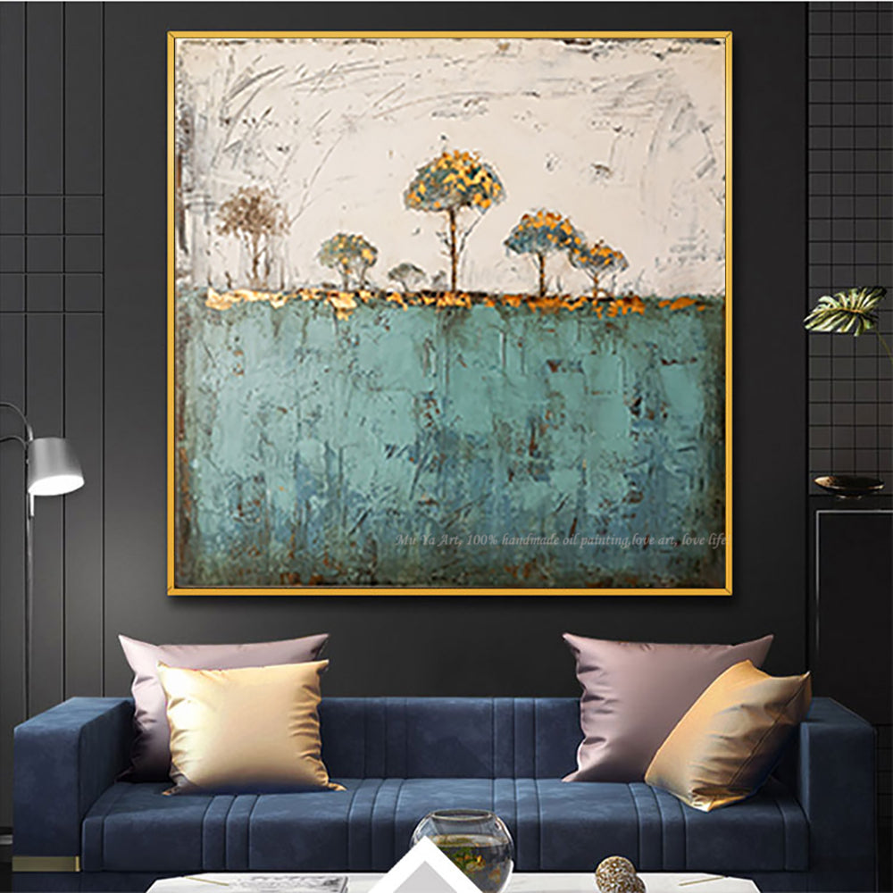 Hand painted  Abstract painting on canvas paintings for living room wall landscape tree green vintage pictures on the wall - SallyHomey Life's Beautiful