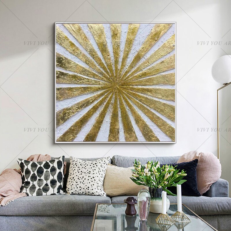   100% Hand Painted Fashion Wall Art Home Decoration Abstract Golden Silver Handpainted Canvas Painting Cuadros Decoracion Salon