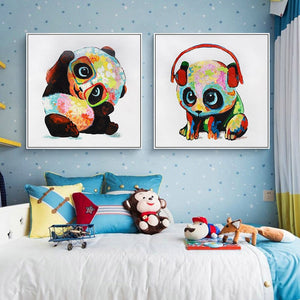 100% Hand Painted Cartoon Baby Panda Oil Painting On Canvas Wall Art Frameless Picture Decoration For Live Room Home Decor Gift