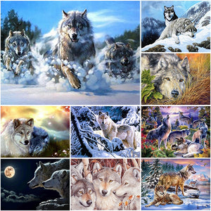 DIY 5D Diamond Painting Cross Stitch Wolf Animal Diamond Embroidery Full Drill Round Mosaic Kit Rhinestones Winter Scenery Art - SallyHomey Life's Beautiful