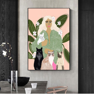 Abstract Fashion Vintage Girl illustration Wall Art Canvas Painting Nordic Posters And Prints Wall Picture For Living Room Decor - SallyHomey Life's Beautiful