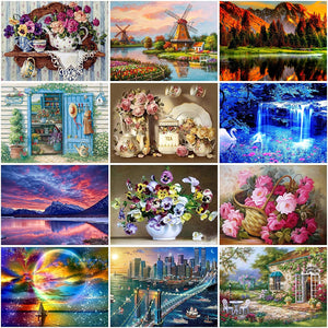 DIY 5D Diamond Painting Flower Diamond Embroidery Landscape Cross Stitch Full Round Drill Rhinestone Art Wall Home Decor Gift - SallyHomey Life's Beautiful