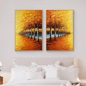 Abstract Yellow Forest Landscape Oil Painting on Canvas Poster Print Wall Art Abstract for Living Room Decor No Frame - SallyHomey Life's Beautiful