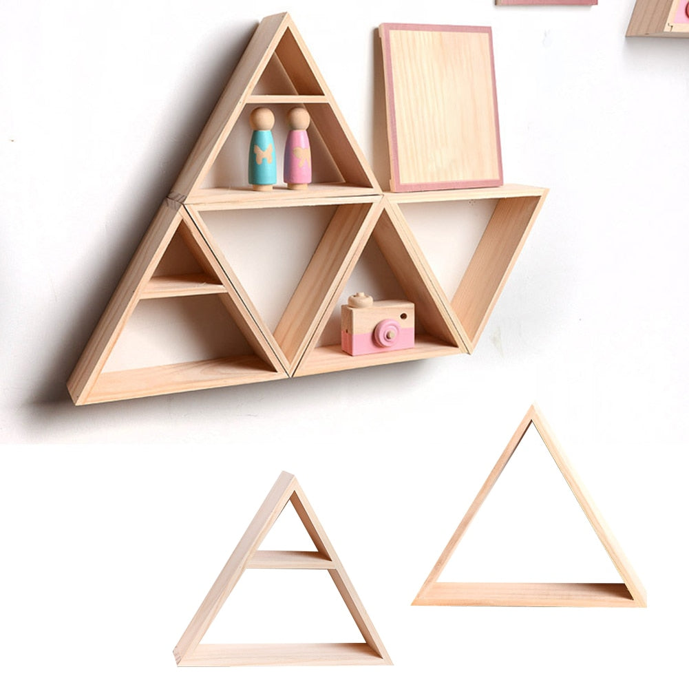 Decoration Living Room Wall Mounted Gift Triangle Shape Home Storage Rack Sundries Shelf Bedroom Ins Style DIY Natural Wood