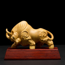 Load image into Gallery viewer, Chinese Mascot Charging Bull Wealth Animal Sculpture Crafts Lucky Bulls statue Gothic Boxwood Miniature Creative Feng Shui