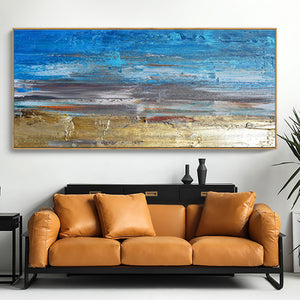 Wall decor painting blue acrylic canvas pictures for living room abstract wall art hand painted canvas oil paintings horizontal - SallyHomey Life's Beautiful