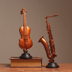Fashion Living Room Decoration Ornament Retro Violin Saxophone Statue Resin Ornament Model Book Shelf Decor Figurines Art Crafts