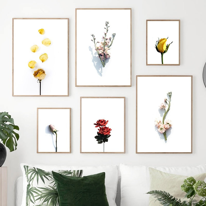 Tulip Rose Flower Plant Scandinavian Wall Art Print Canvas Painting Nordic Posters And Prints Wall Pictures For Living Room - SallyHomey Life's Beautiful