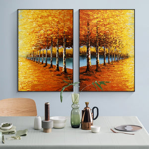 Abstract Yellow Forest Landscape Oil Painting on Canvas Poster Print Wall Art Abstract for Living Room Decor No Frame - SallyHomey Life's Beautiful