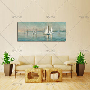  100% Hand Painted   Sailboat on Canvas -Acrylic Abstract Landscape Paintings
